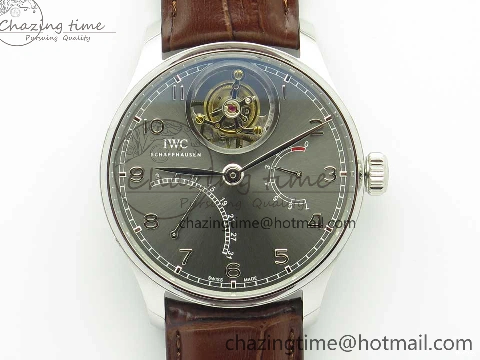 MIROTIME 0701 Lightweight Portuguese Tourbillon IW504602 SS ZF Best Edition Gray Dial on Brown Leather Strap 7177